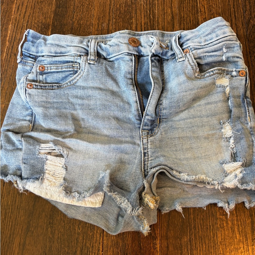 American Eagle Outfitters Light Blue Distressed Jean Shorts
